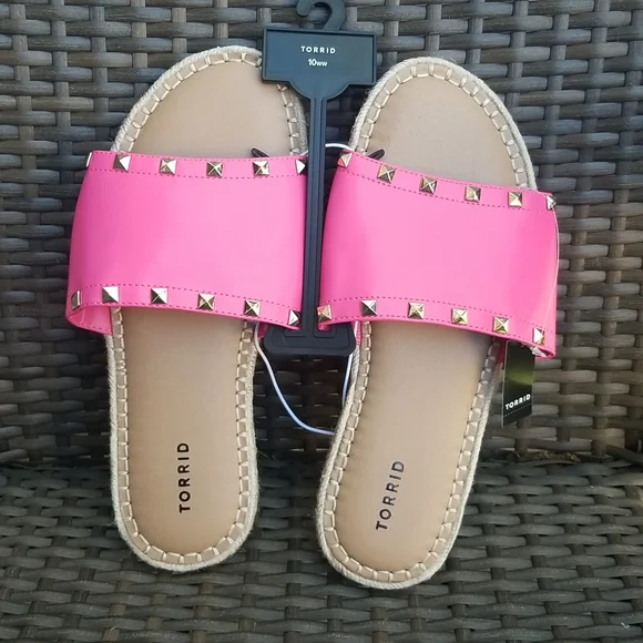 Torrid Hot Pink espadrille Slides Size 10 - Picture 2 of 8